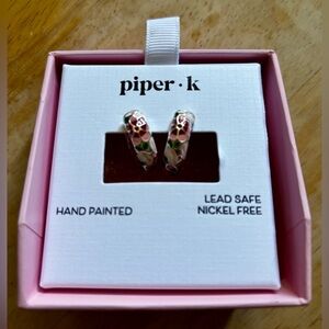 Piper K Hand Painted Pink Floral Hoop Earrings